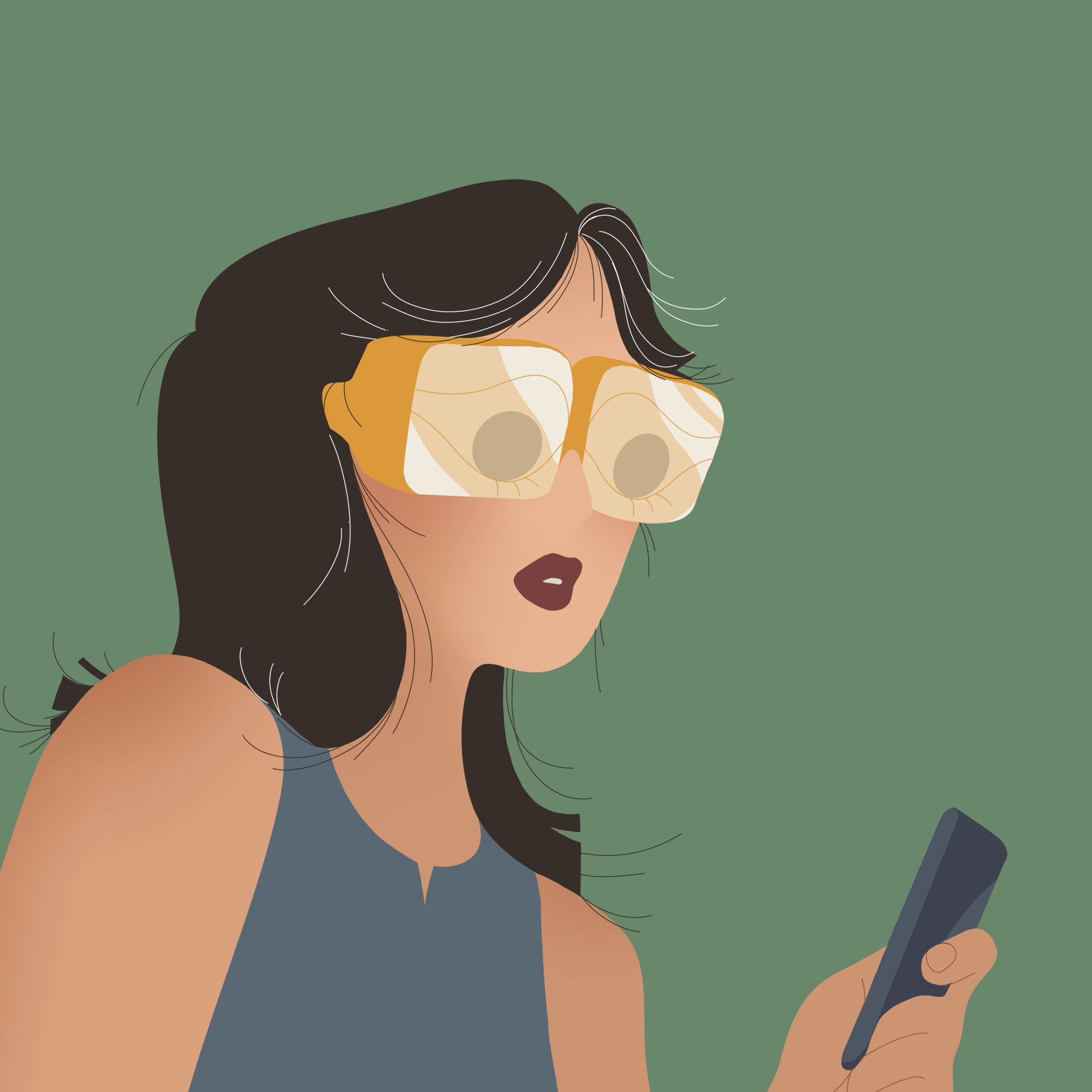Lenses lady looking at phone illustration